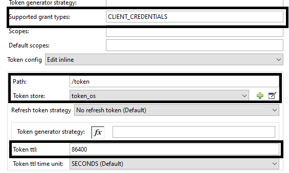 Configuring token generator strategy