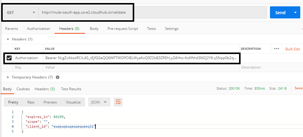 Passing bearer token as authorization header