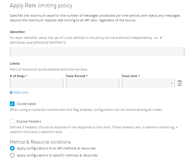 Configuring rate limiting policy