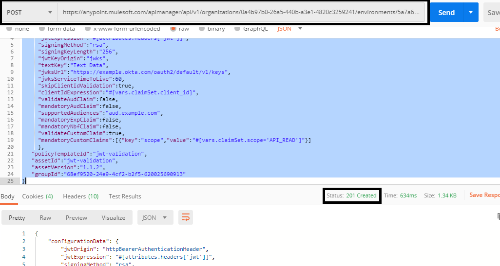 Calling policies API with Postman