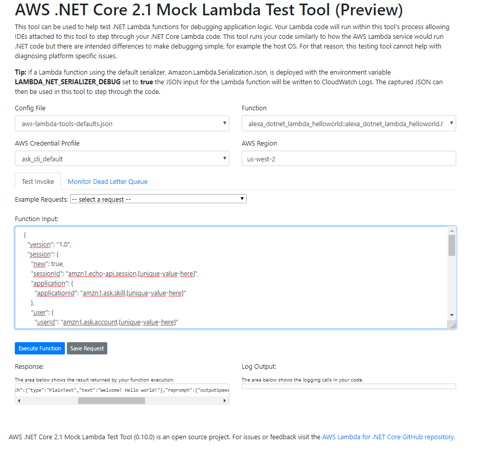 Mock Lambda Test Tool output