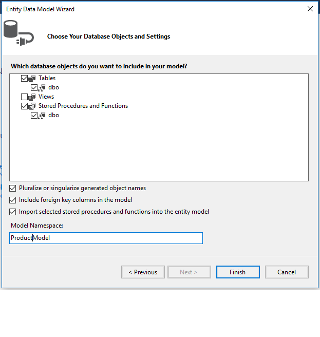 Choosing database objects and store