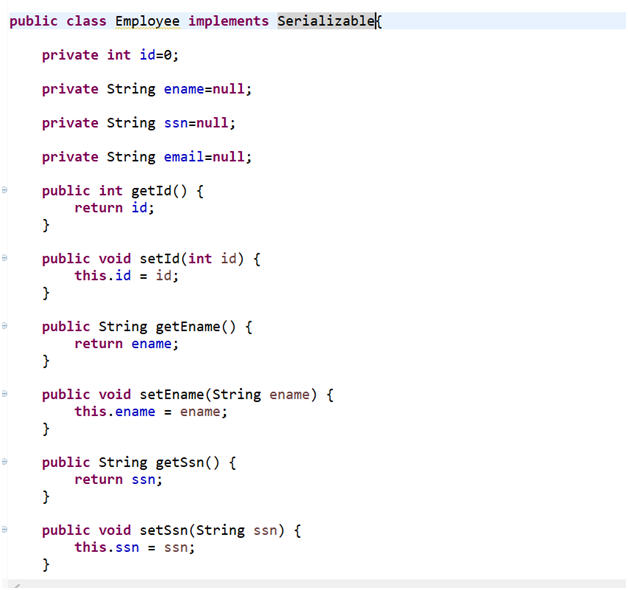 Sample Code for Employee pojo