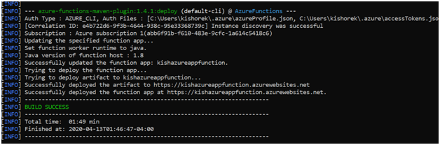 Azure function published