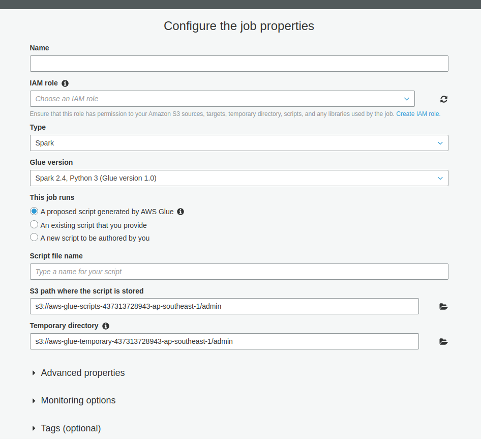Job properties configuration