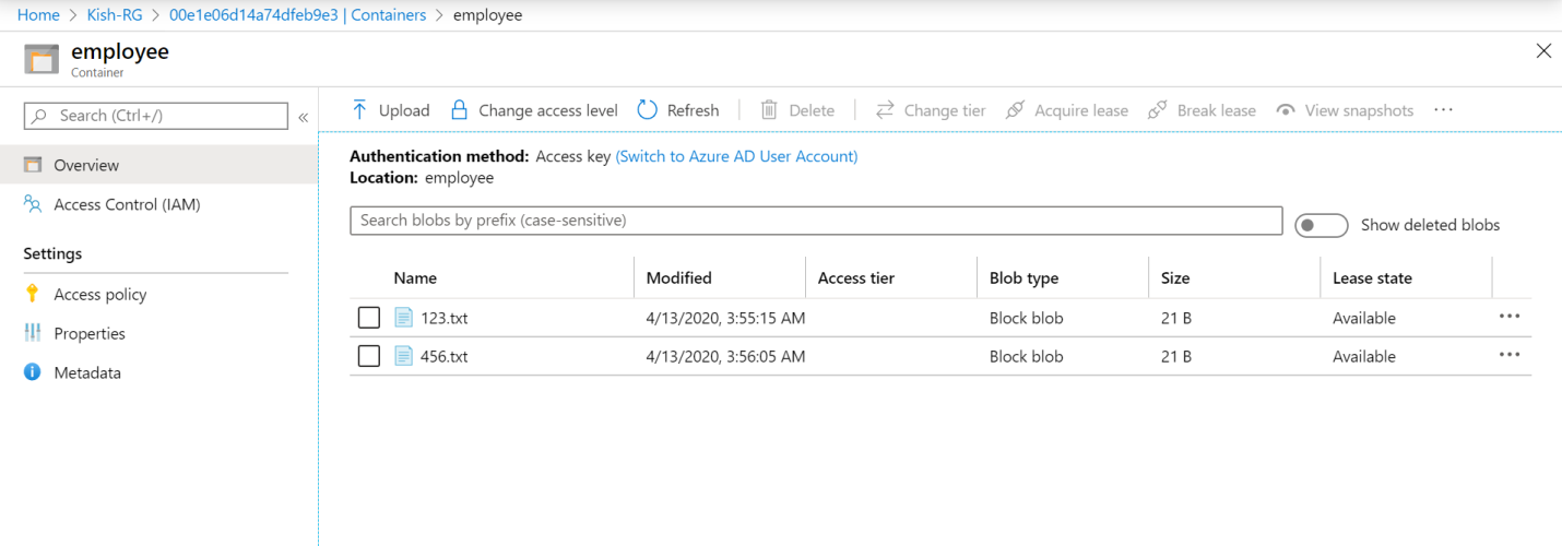 Uploading text files to employee container