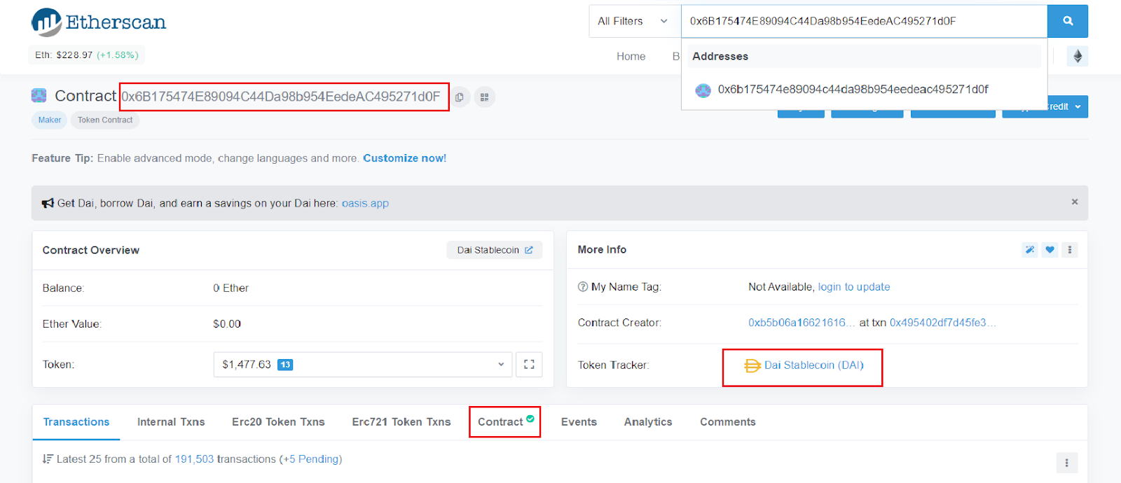 Smart contract address in Etherscan