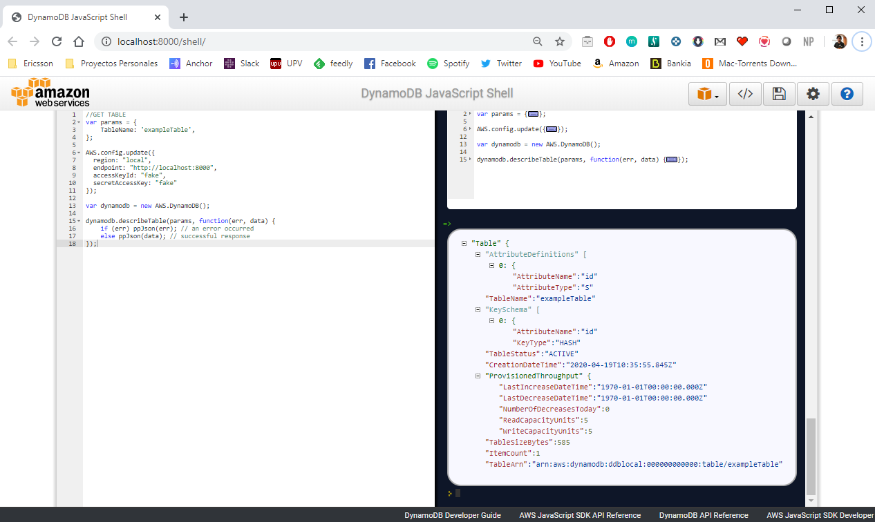 local dynamodb javascript shell