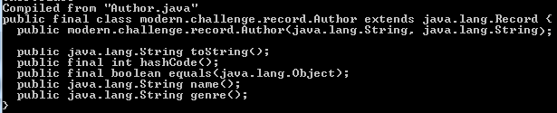 Running javap on Author class