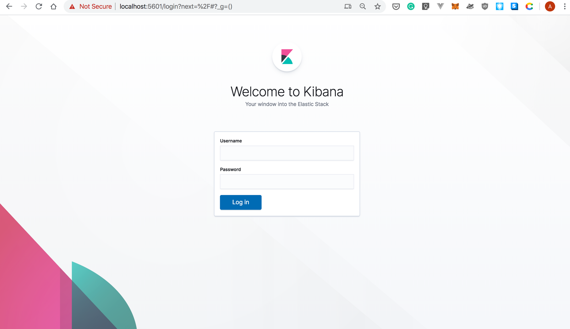 Kibana welcome screen
