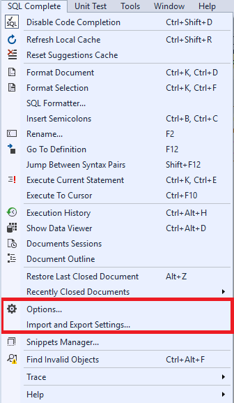 SQL Complete settings import and export