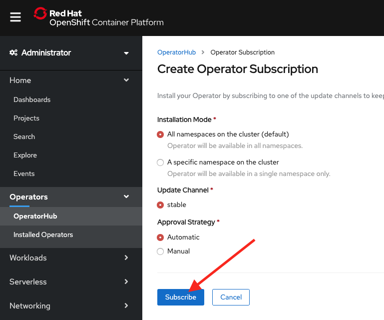 Create Operator subscription
