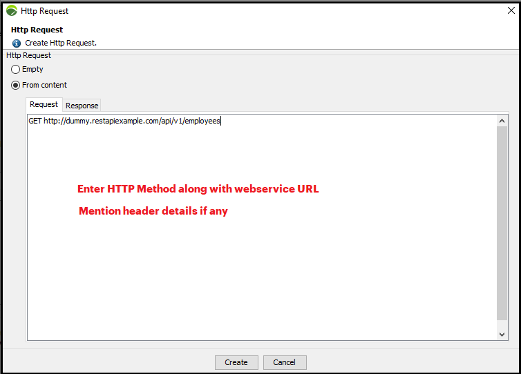 Enterring HTTP method and request URL