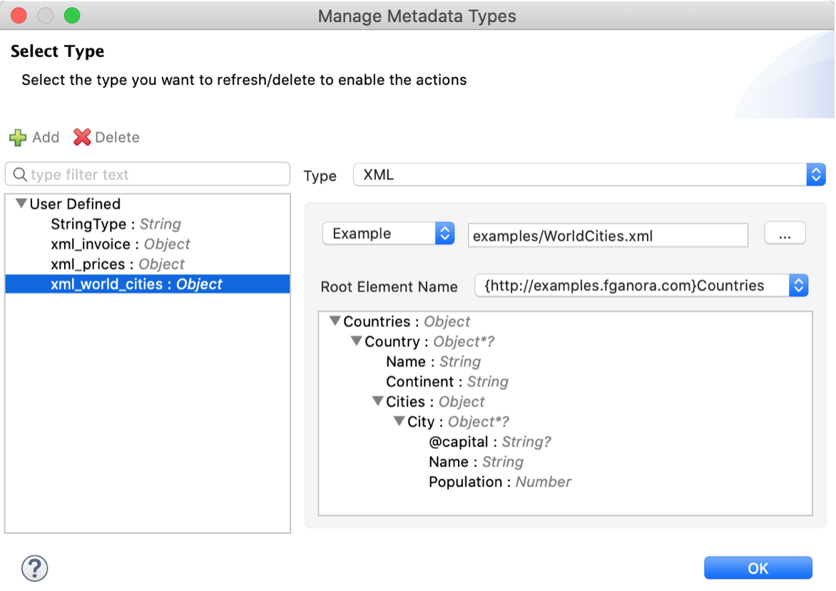 Type for XML input