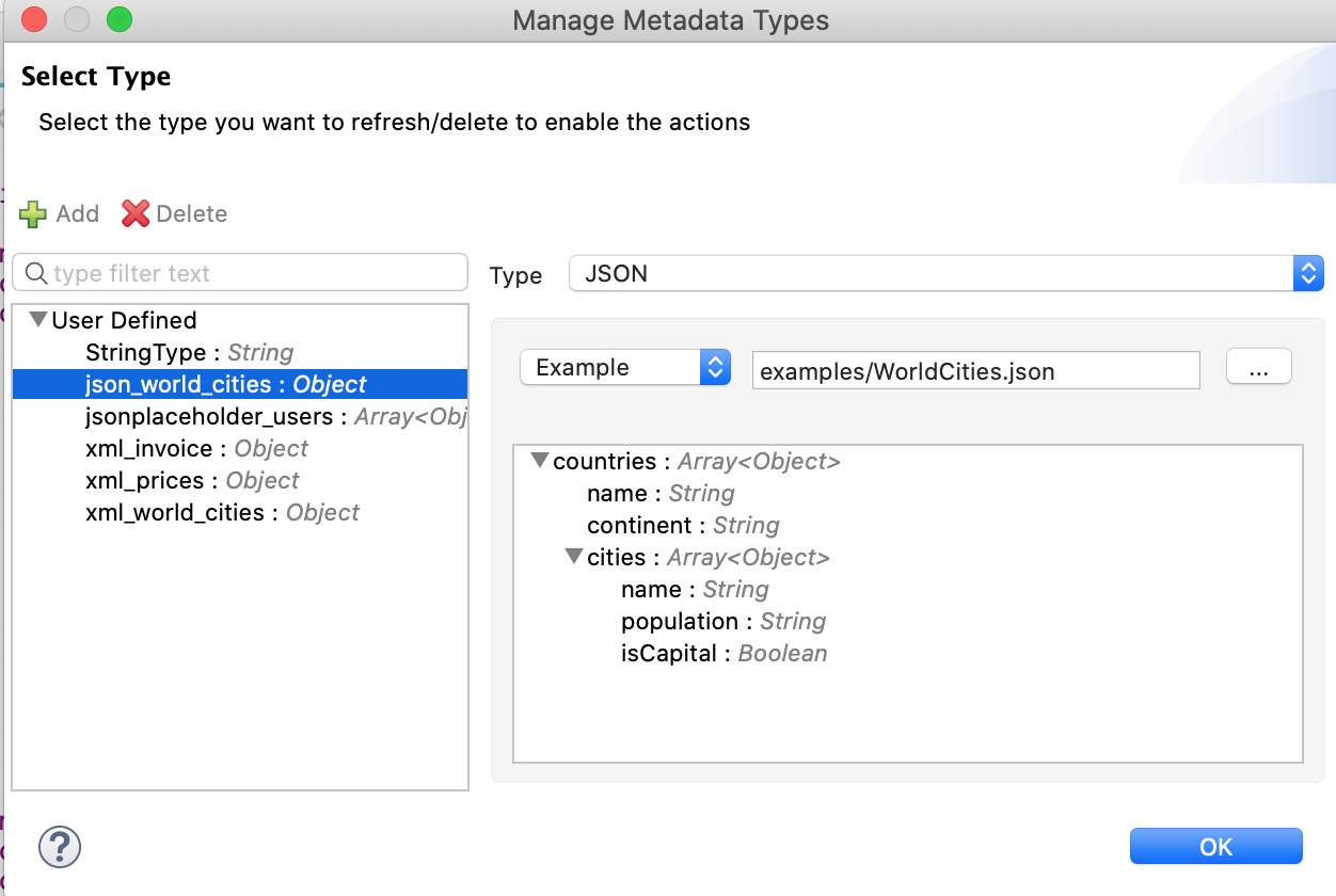 Type for JSON input