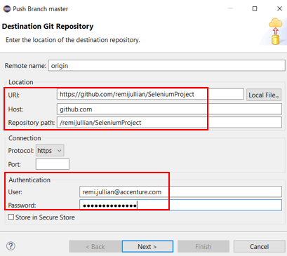 destination of git repository