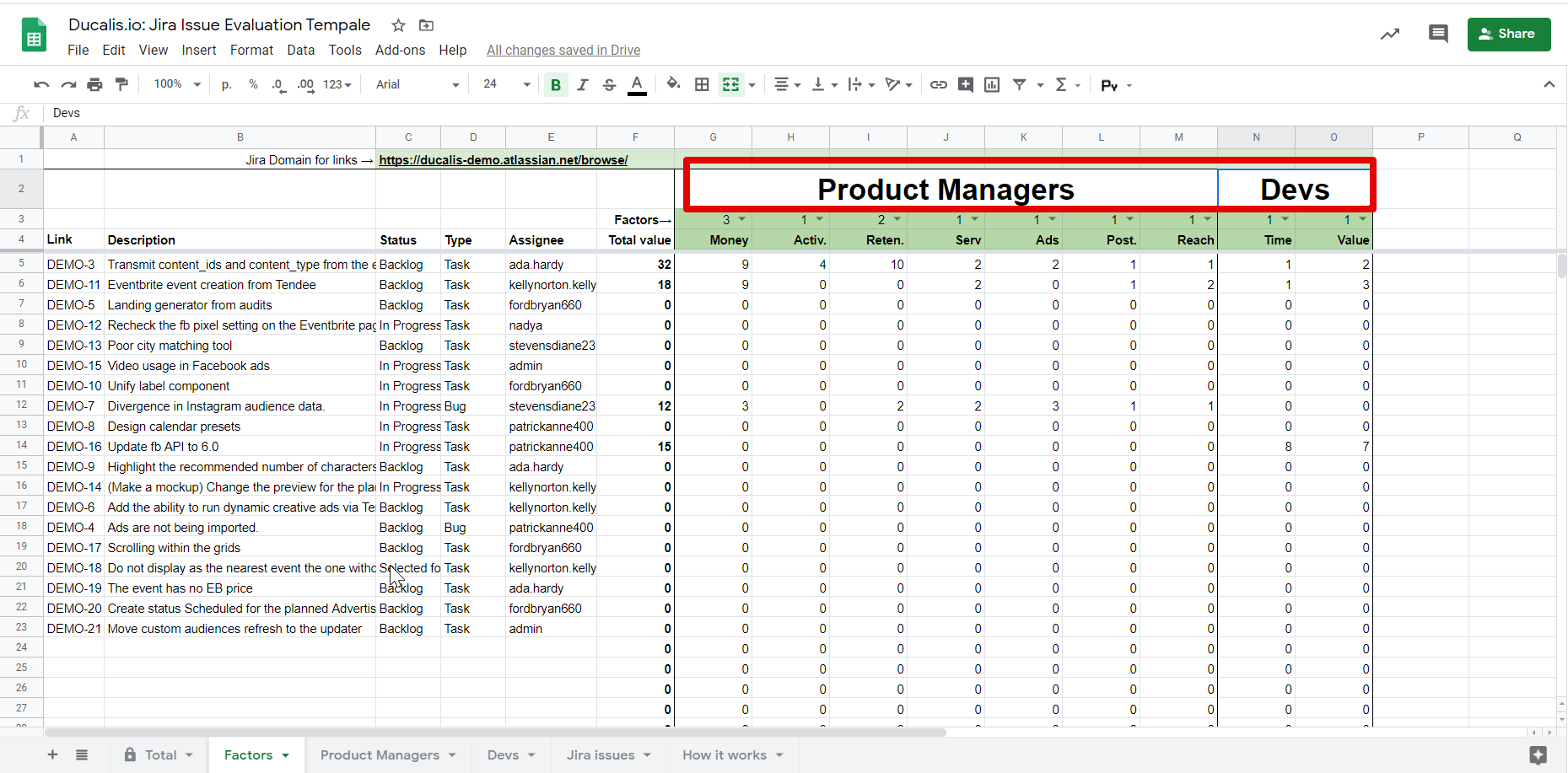 Change factor tab names