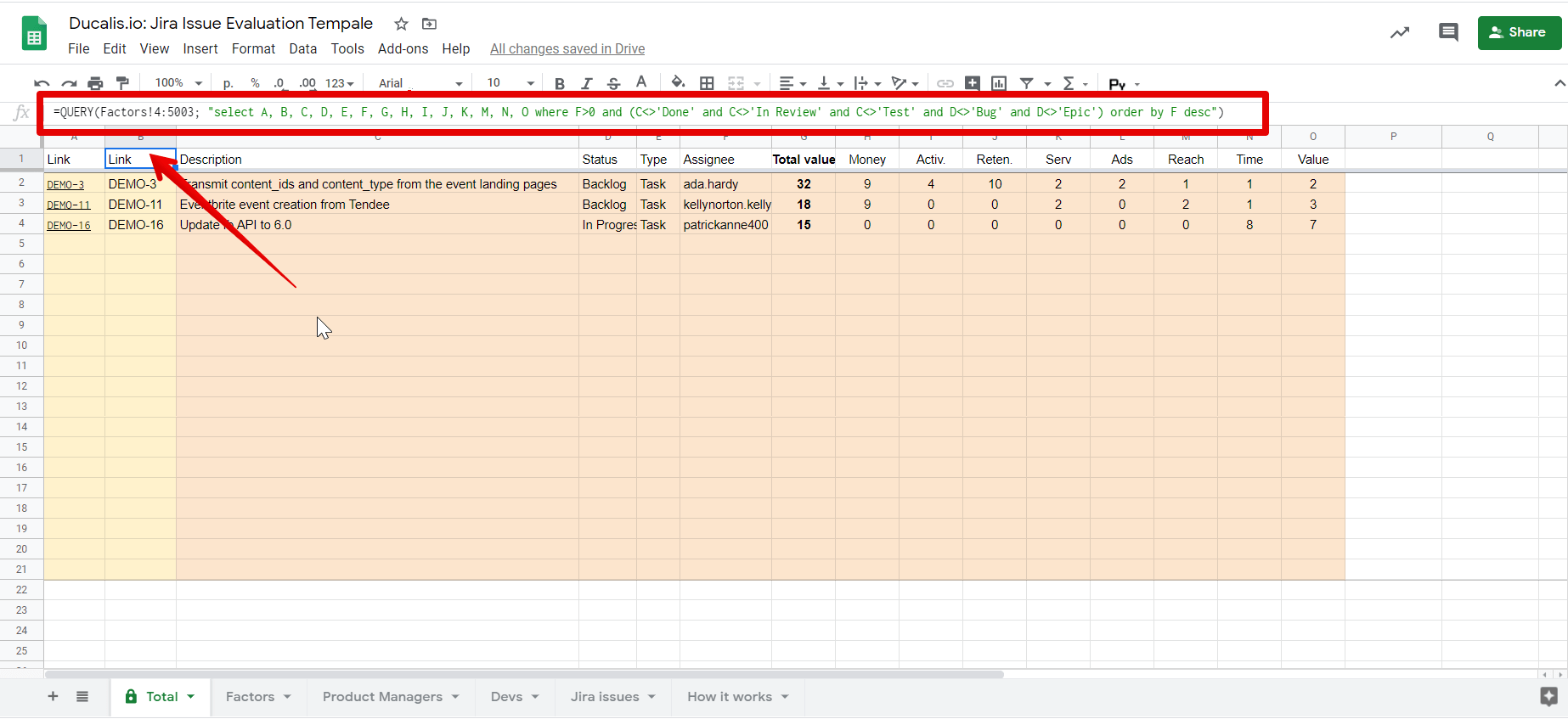 Setting up the Total Tab