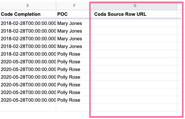Source row column to put in your Google Sheet
