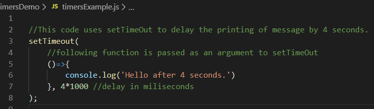 setTimeout example code block