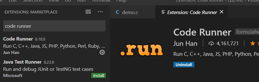 Adding Code Runner extension