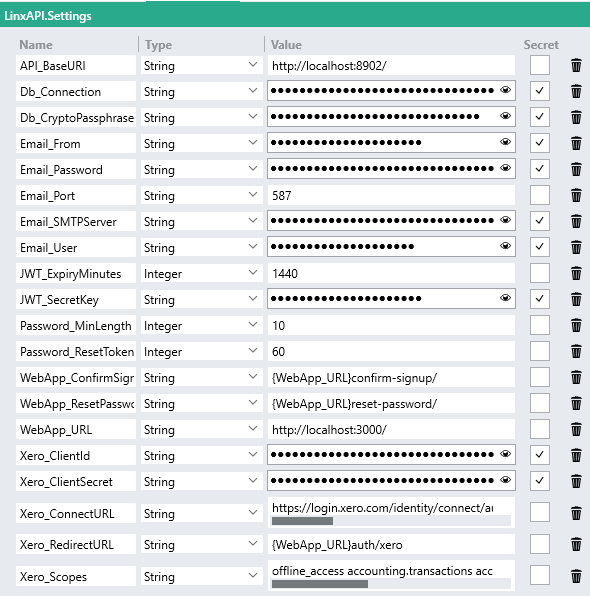 Linx API Settings