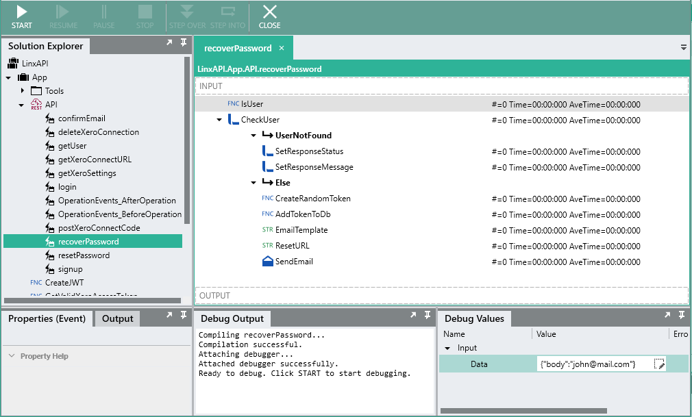 Debugger with recoverpassword endpoint