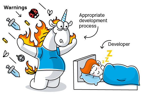 developer sleeping cartoon, being protected by appropriate development process