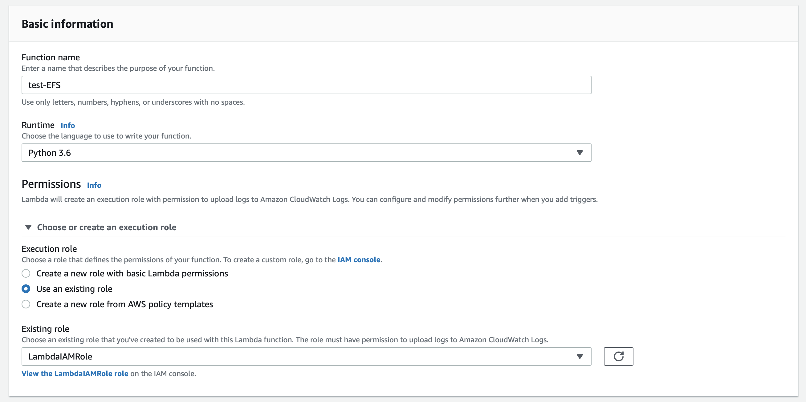 Creating a new Lambda function