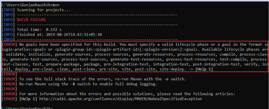 Running mvn command