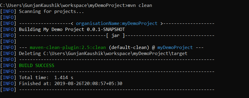 Running Maven clean command