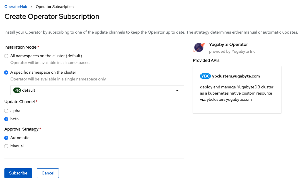 Create an Operator subscription