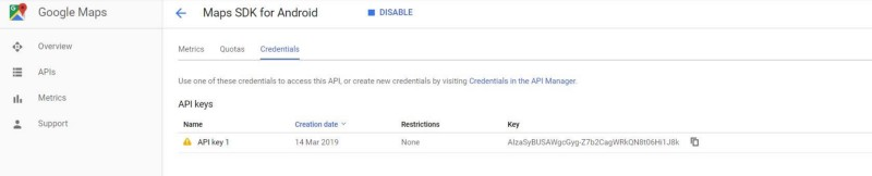 API credentials Googla Map SDK