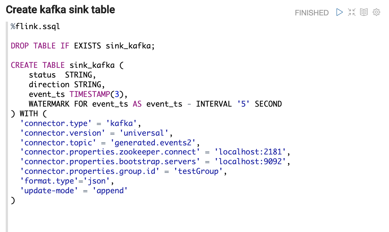 Kafka Sink, Kafka Sink Table, Flink, Apache Flink, Apache Zeppelin