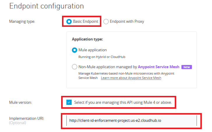 Endpoint configuration