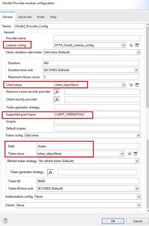 Configuration of OAuth Provider