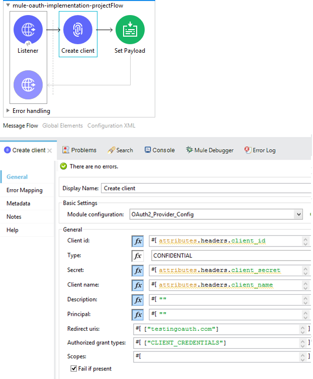 Flow for creating the client 1