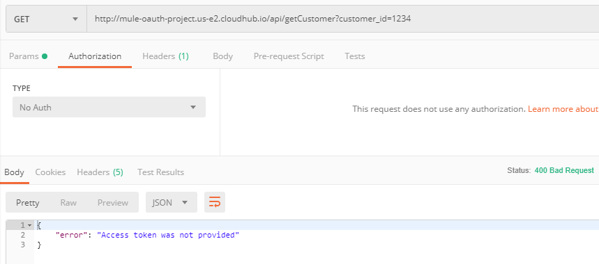 Getting 400 Bad Request when we don't provide the token.