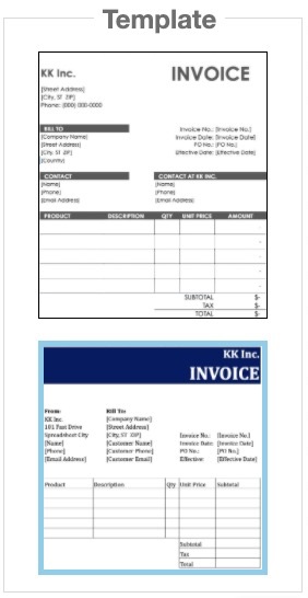 Template invoice in Excel