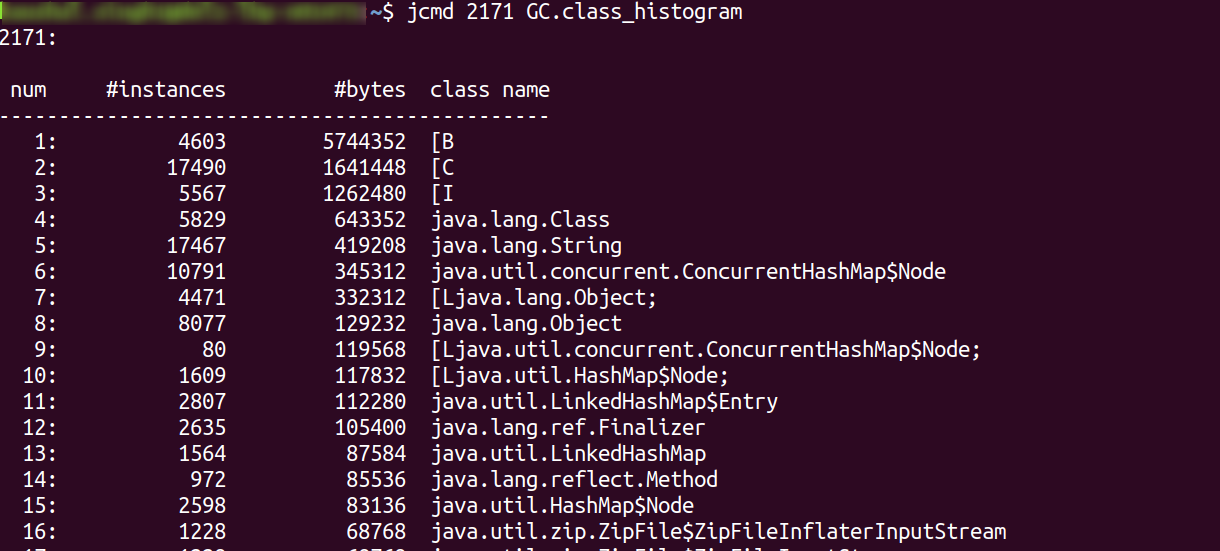 jcmd command - GC.class_histogram