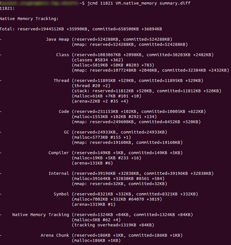 jcmd command - VM.native_memory diff