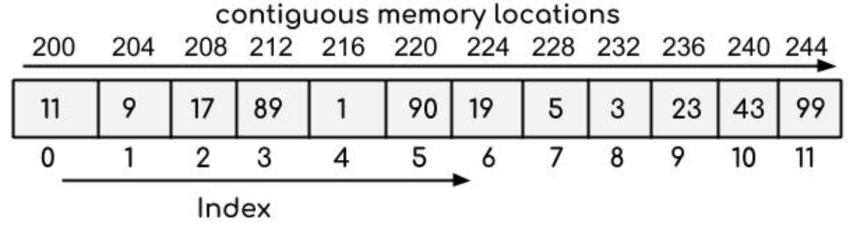 Array values stored in contiguous memory address