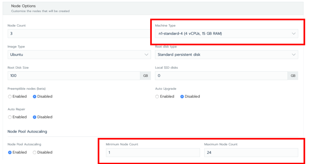 Configuring node options