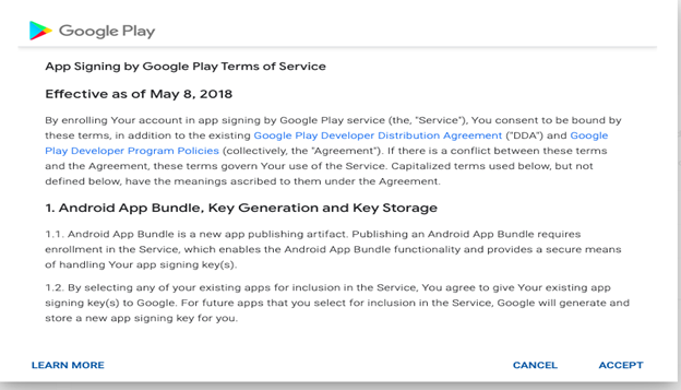Accepting Google Play terms of service