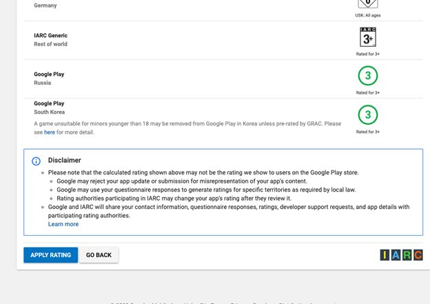 filling out content rating