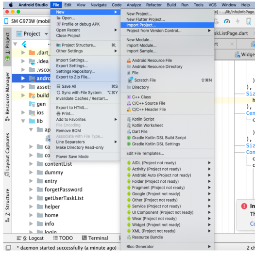 Importing Flutter project on Android