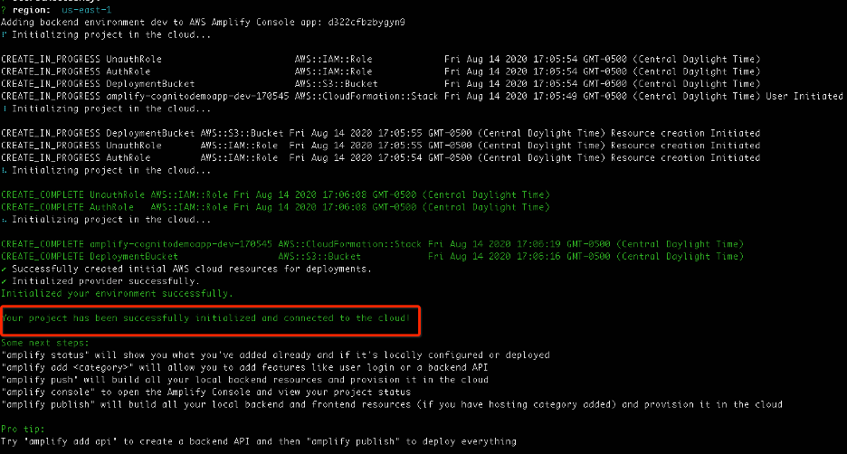 project initialized and connected to cloud