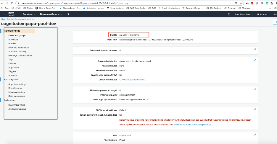 Configuring user pool