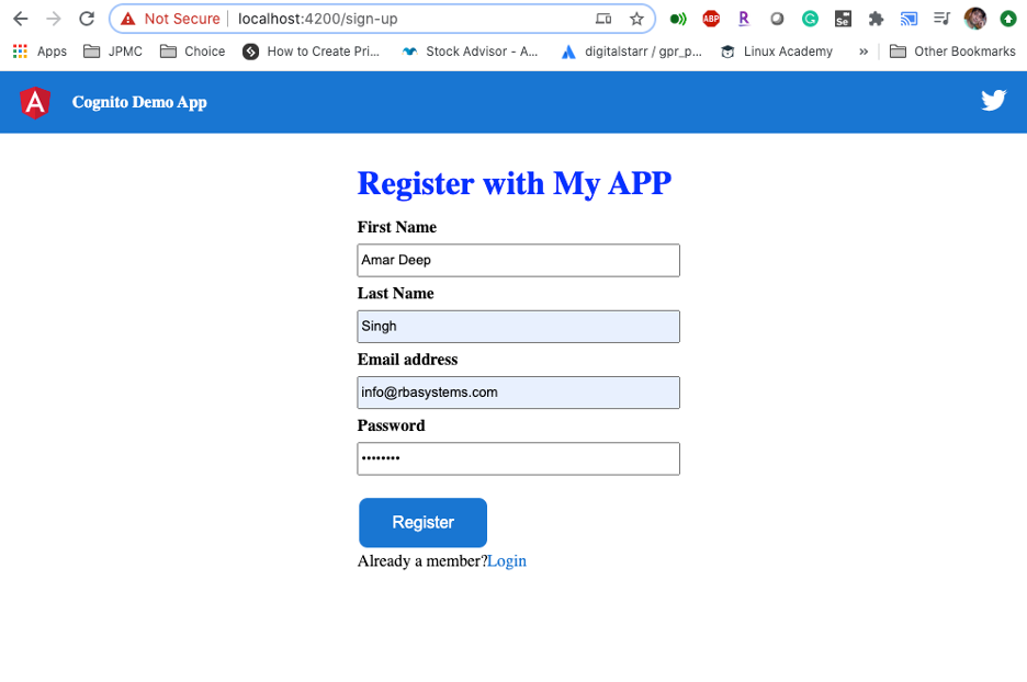 Registering with app
