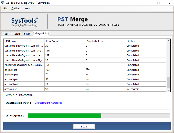 start combining pst files